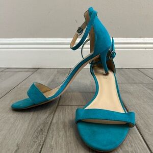 Nine West Suede Teal Ankle-Strap Kitten Heels - Women Size 10